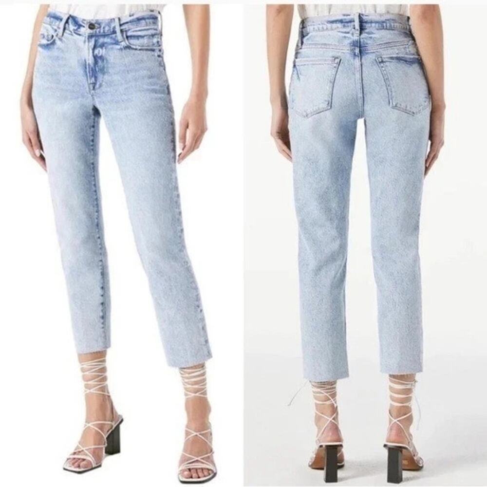 Frame Jeans Le High Skinny Crop Womens size 6 Blue Stonewash Distress Raw Hem